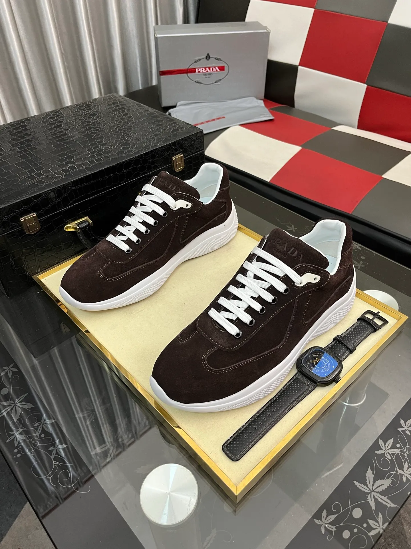 Men's shoes 💰400⌚️⌚️【PRADA】Prada casual shoes, originally developed 1:1, made of high-mercerized cowhide with imported cowhide, silk sheepskin lining, rubber outsole, comfortable and soft on the foot, size: 38-444️⃣Colors available